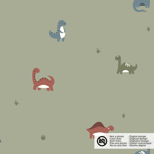 Katoen tricot dino's olijfgroen