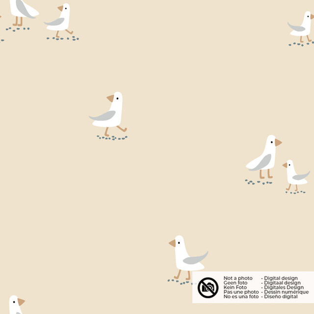 Katoen tricot meeuwen beige