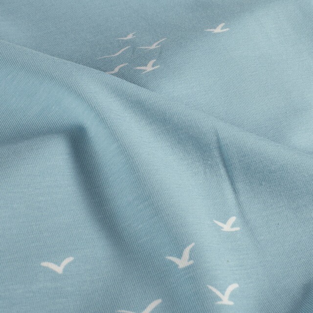 katoen tricot vogels babyblauw
