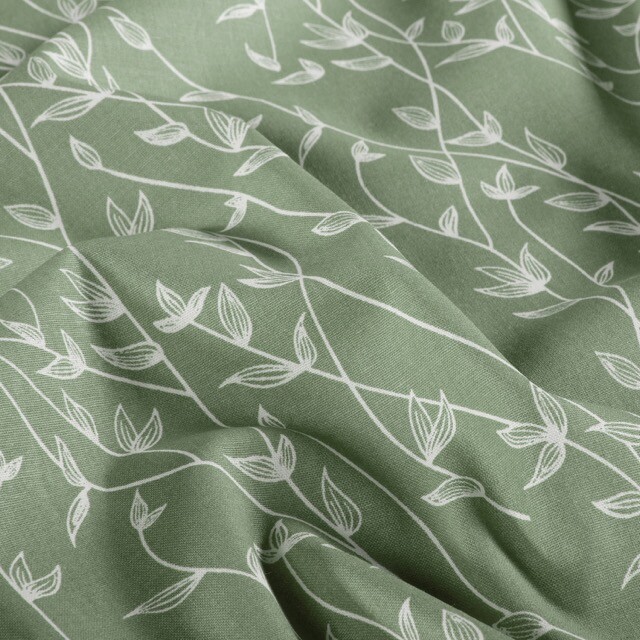 Katoen poplin twijgen kaki groen