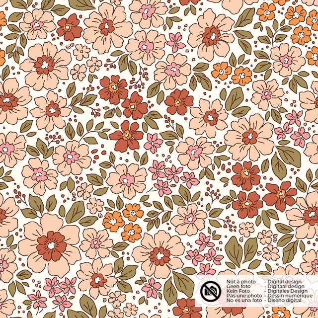 Katoen poplin bloemen offwhite