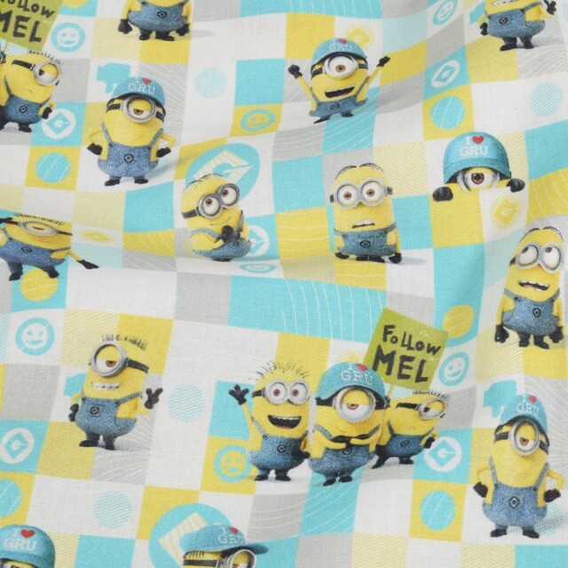 katoen poplin Minions geruit wit