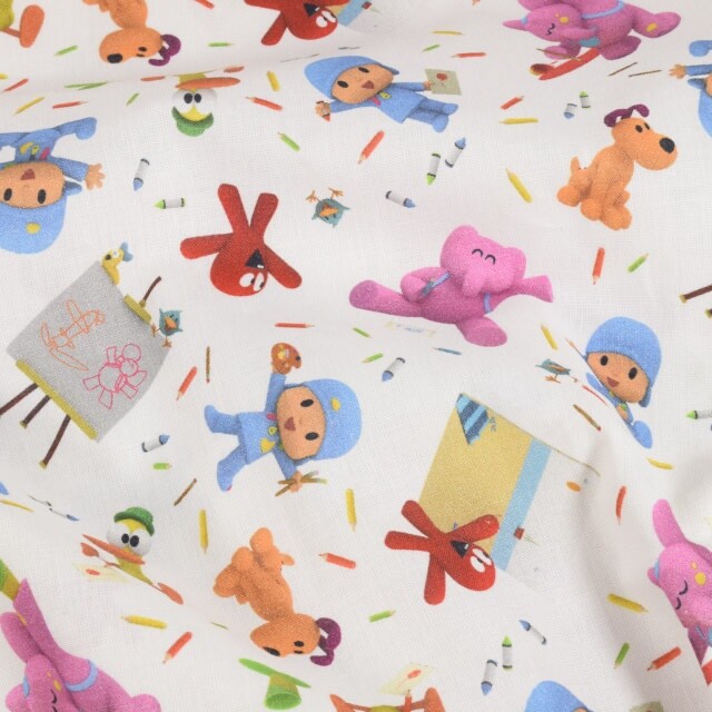 katoen poplin Pocoyo & Friends wit