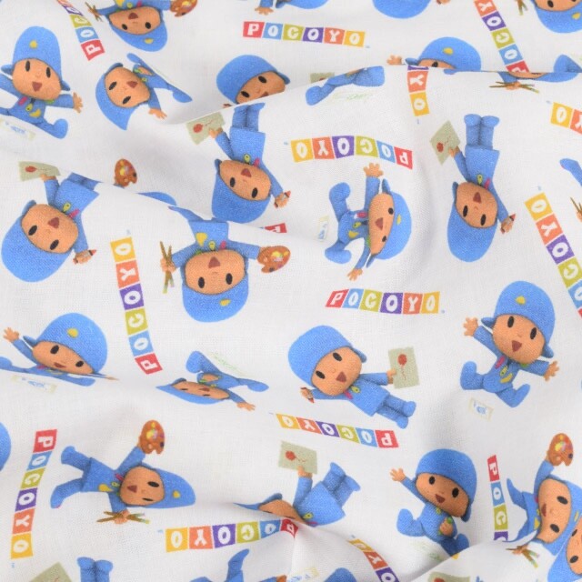 katoen poplin Pocoyo wit
