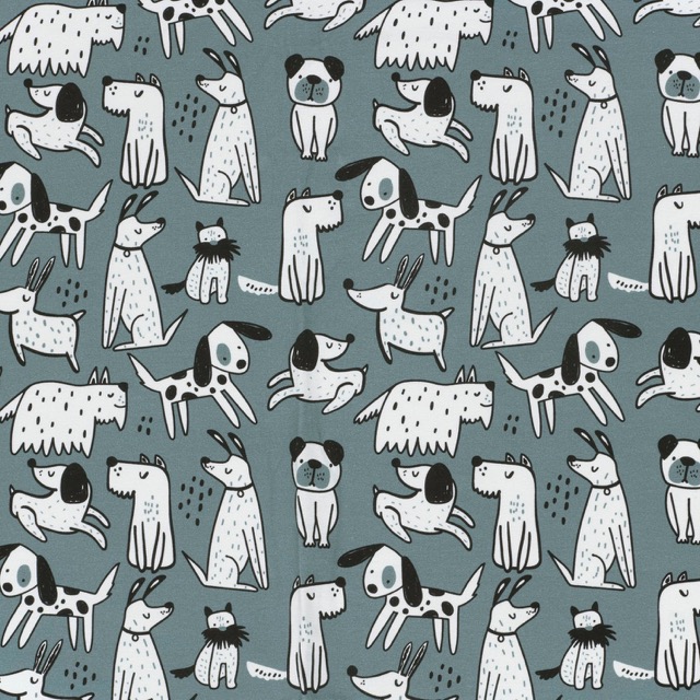 Sweat/french terry digitaaldruk honden staalblauw