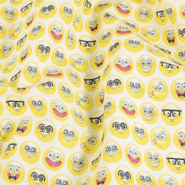 katoen poplin SpongeBob emojis wit