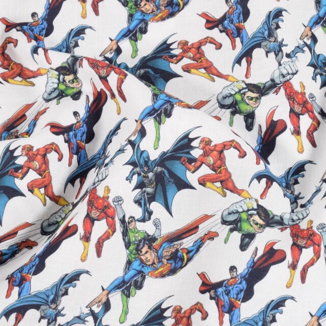 katoen poplin Justice League wit
