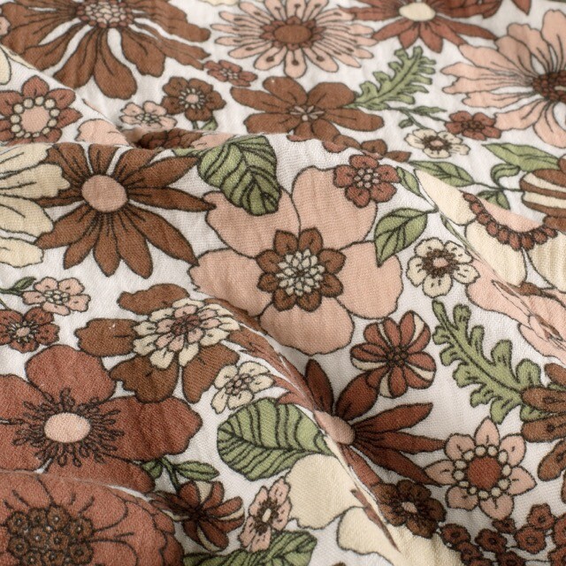 Katoenen mousseline bloemen offwhite