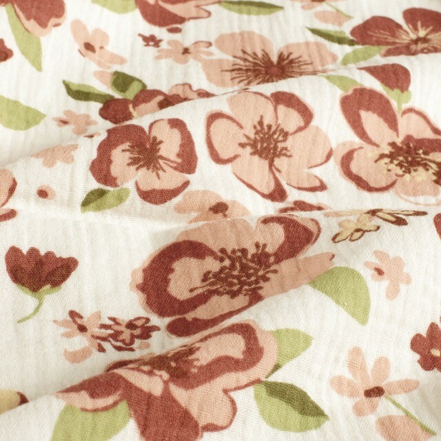 Katoenen mousseline bloemen offwhite