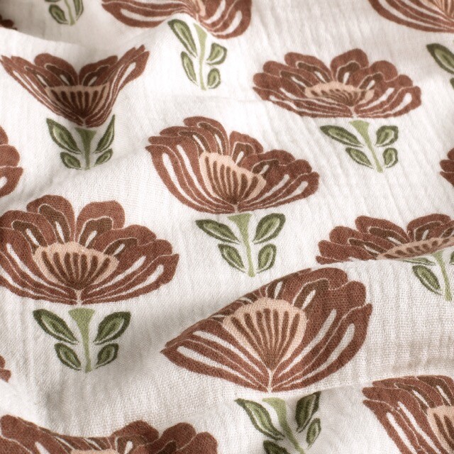 Katoenen mousseline bloemen offwhite