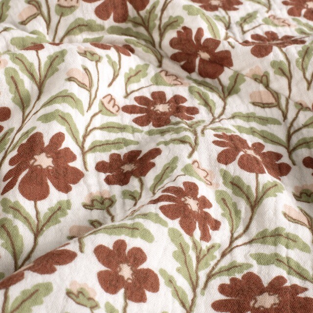 Katoenen mousseline bloemen offwhite