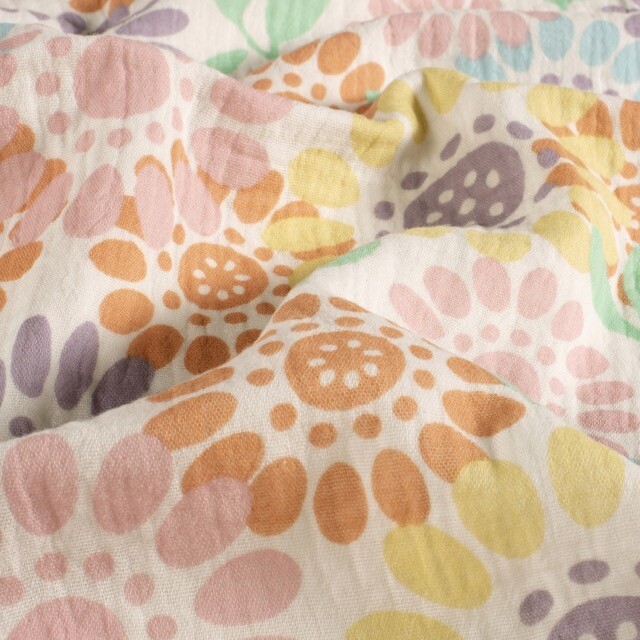 Katoenen mousseline bloemen offwhite