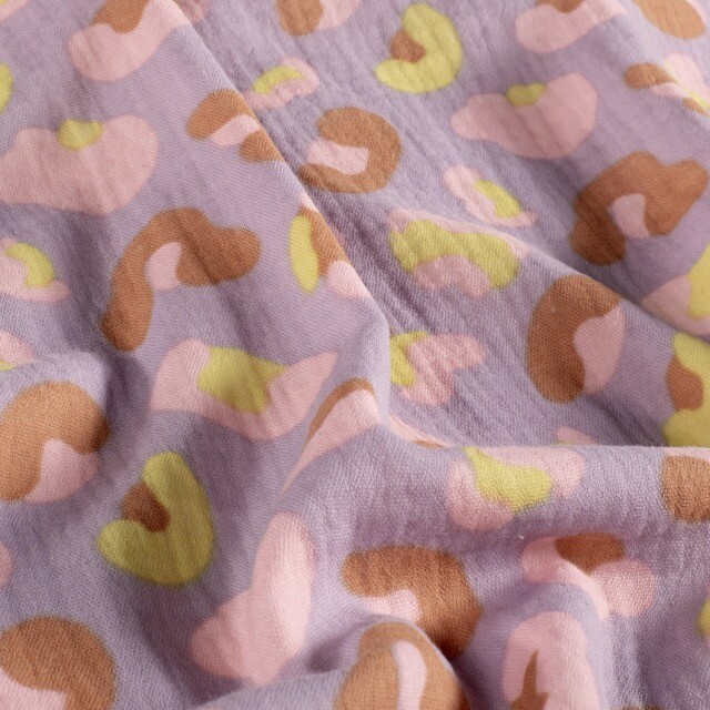 Katoenen mousseline luipaard lila