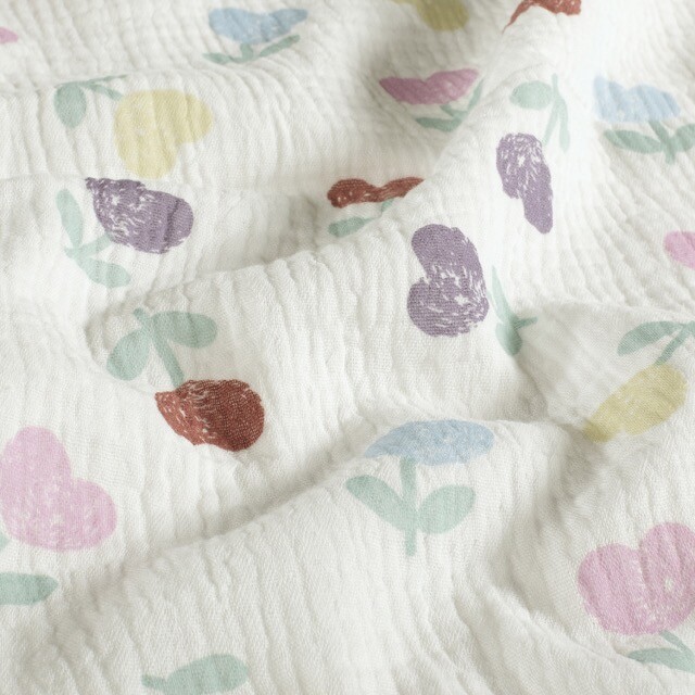 Katoenen mousseline bloemen offwhite