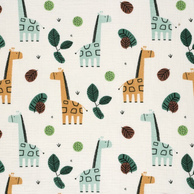 Katoenen mousseline giraffen offwhite