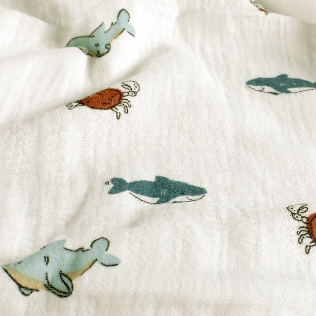 Katoenen mousseline zeedieren offwhite