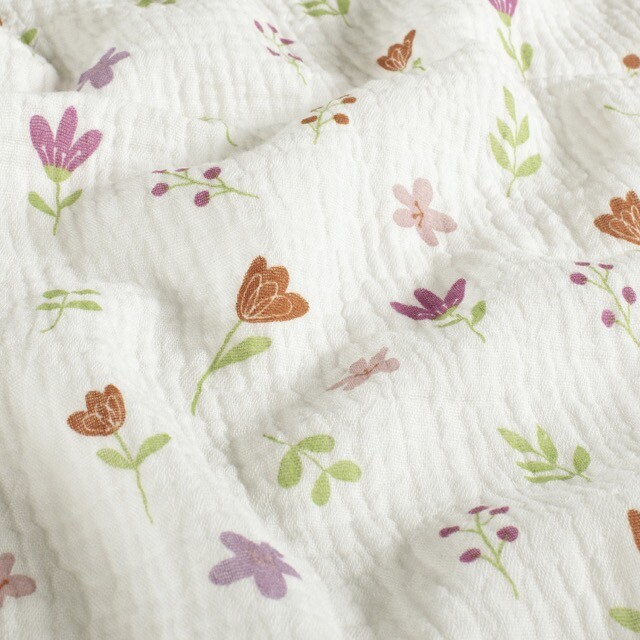 Katoenen mousseline bloemen offwhite