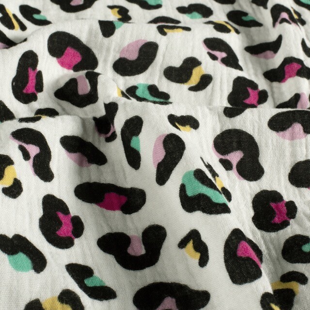 Katoenen mousseline luipaard offwhite