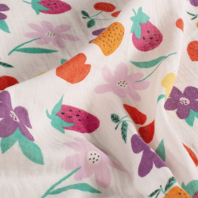 Katoenen mousseline bloemen offwhite