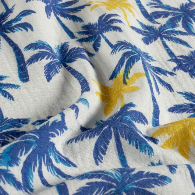 Katoenen mousseline palmbomen offwhite