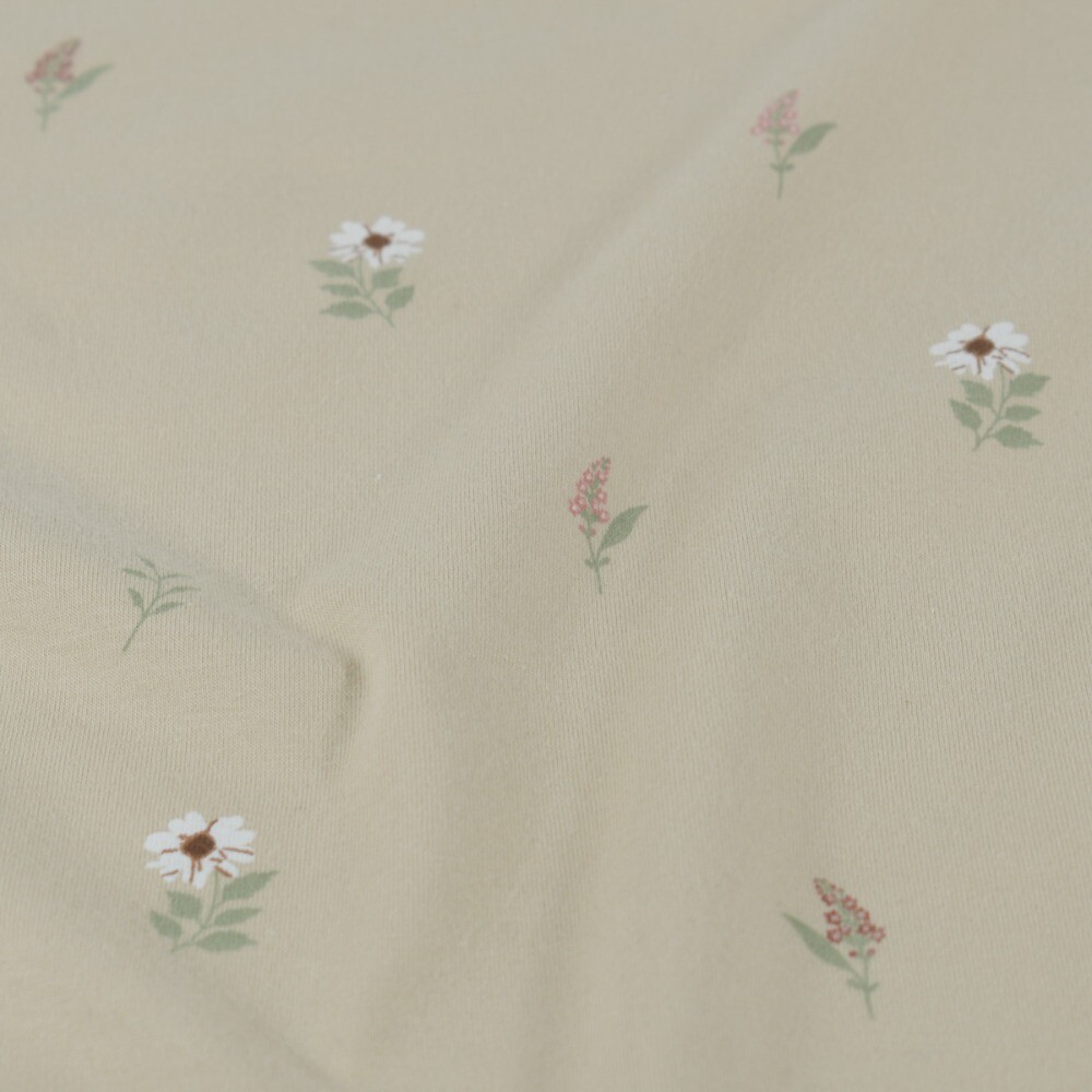 Katoen tricot bloemen beige