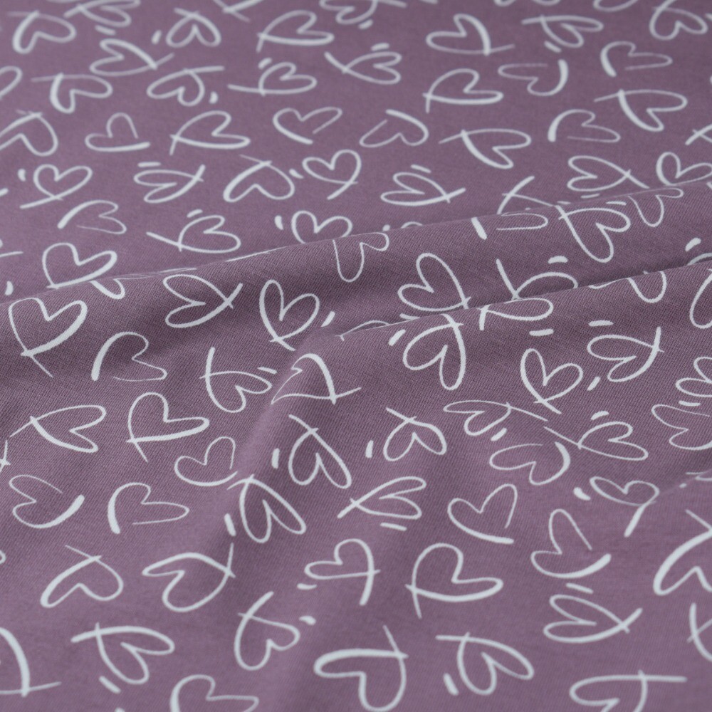 Katoen tricot hartjes mauve