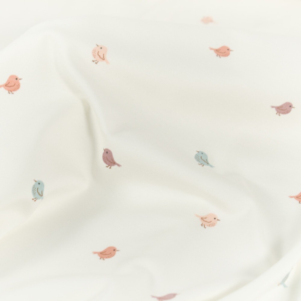 Katoen tricot vogels offwhite