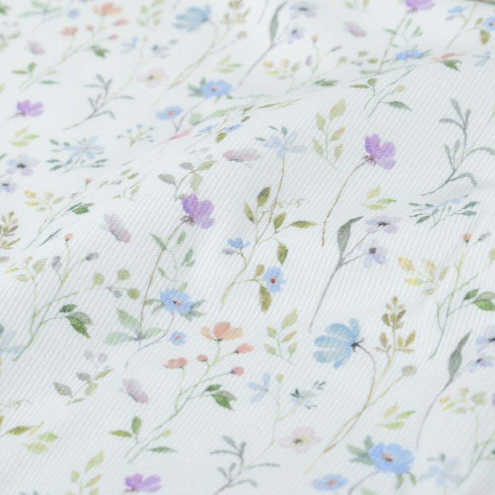 Rib jersey digitaaldruk bloemen offwhite