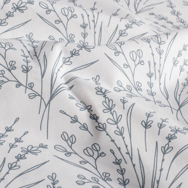 Katoen poplin bloemen offwhite