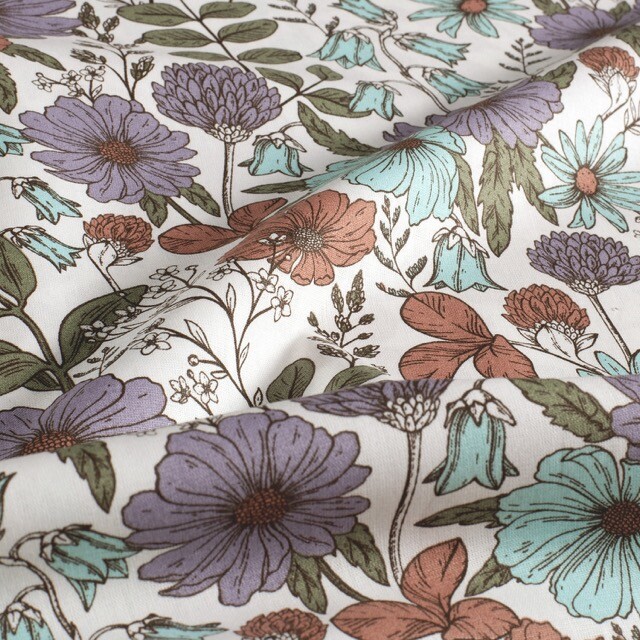 Katoen poplin bloemen offwhite