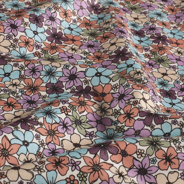 Katoen poplin bloemen offwhite