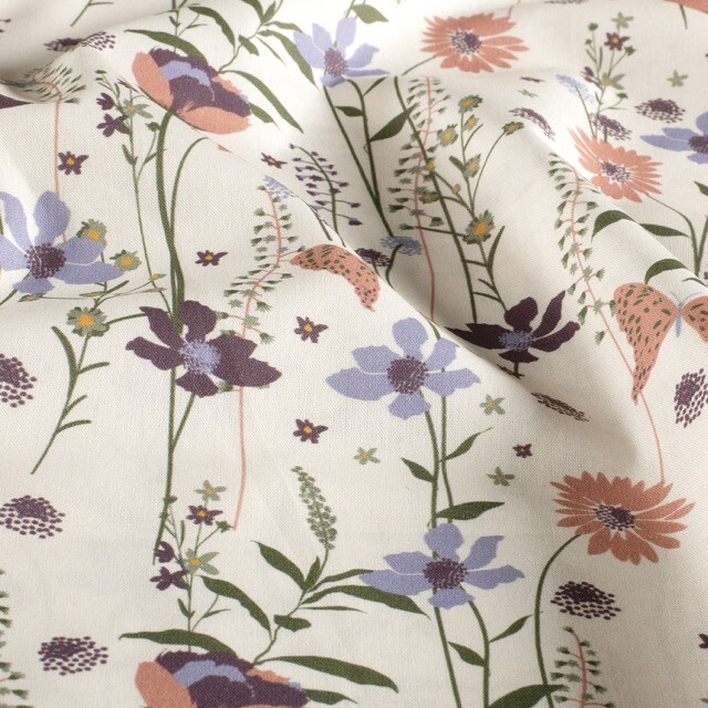 Katoen poplin bloemen offwhite