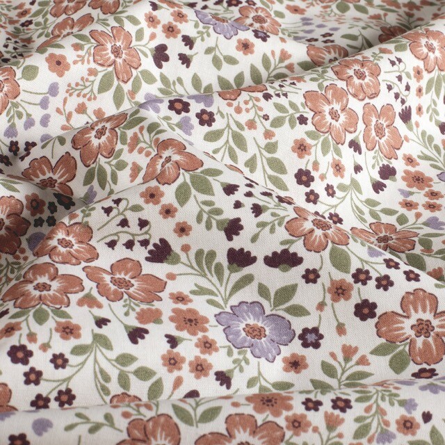 Katoen poplin bloemen offwhite