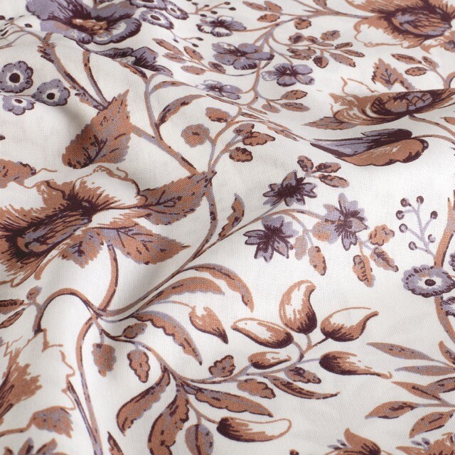 Katoen poplin bloemen offwhite