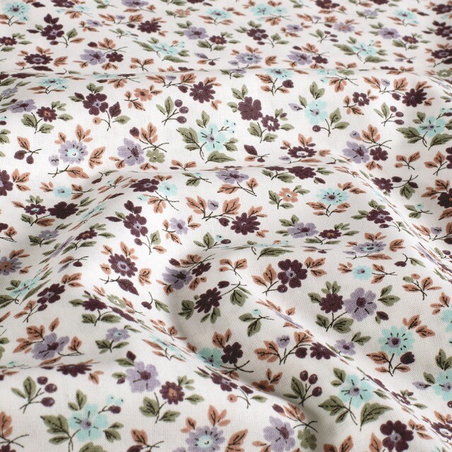 Katoen poplin bloemen offwhite