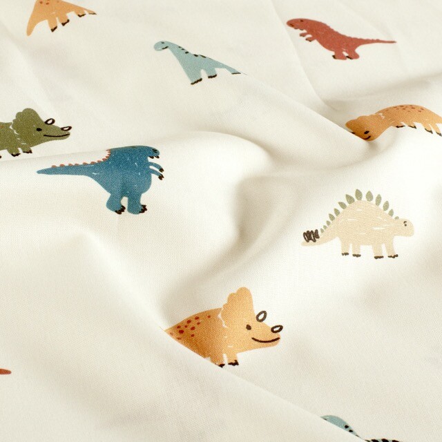 Katoen poplin dino's offwhite