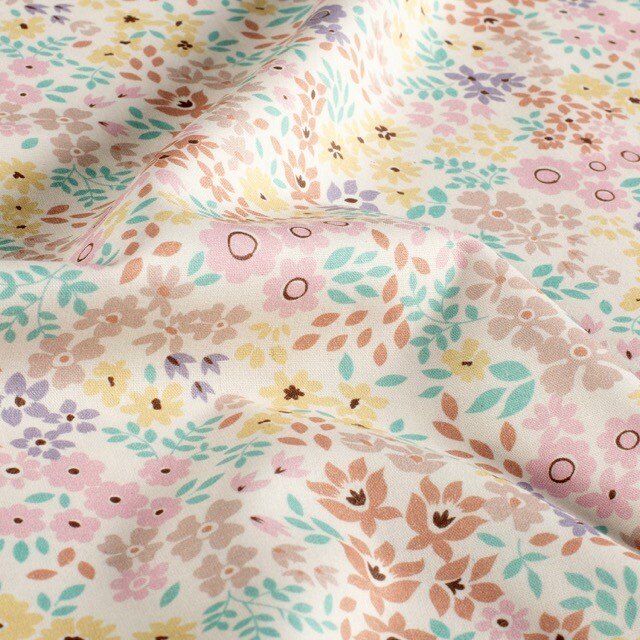 Katoen poplin bloemen offwhite