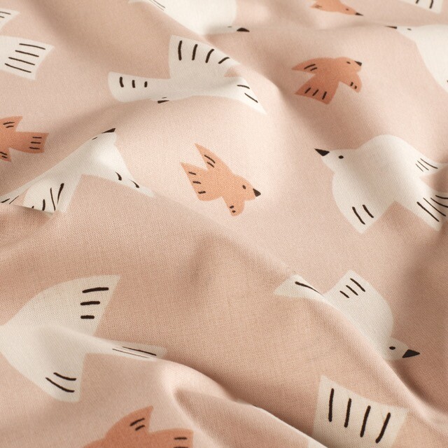 Katoen poplin vogels oudroze