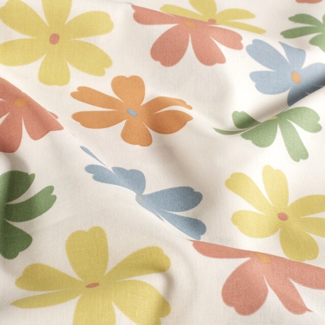 Katoen poplin bloemen offwhite