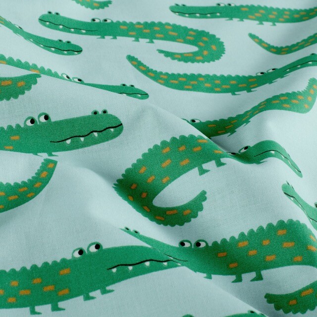 Katoen poplin krokodillen babyblauw