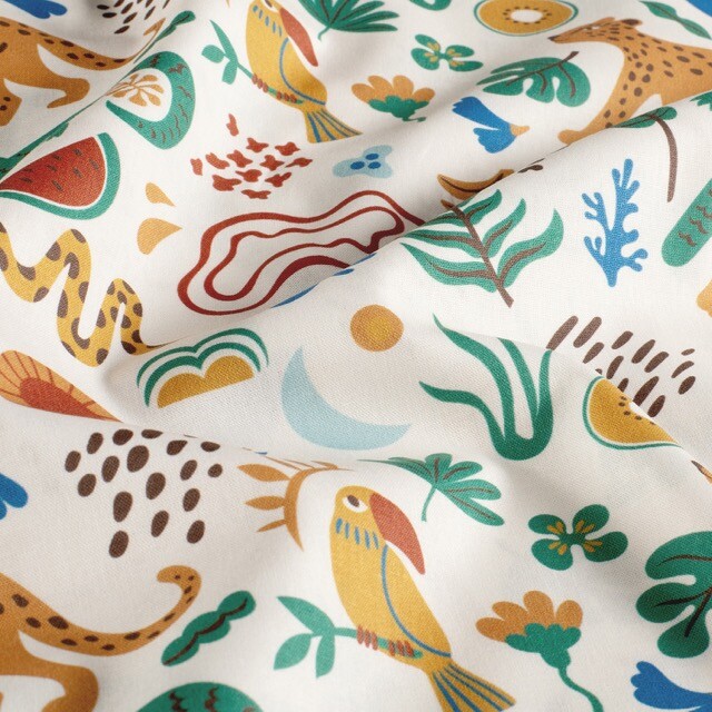 Katoen poplin dieren offwhite