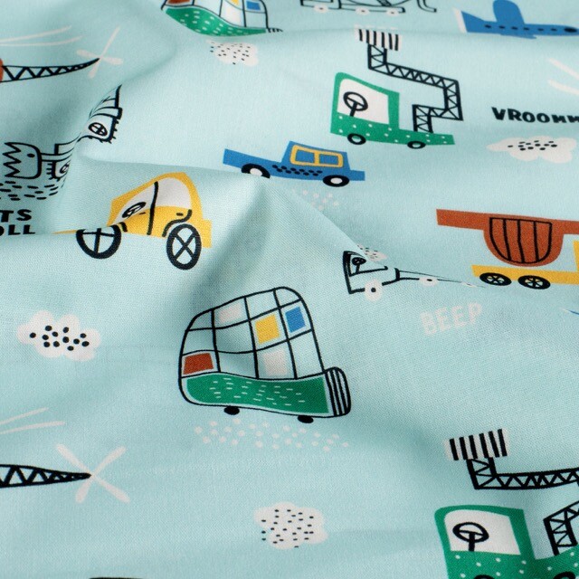 Katoen poplin voertuigen babyblauw