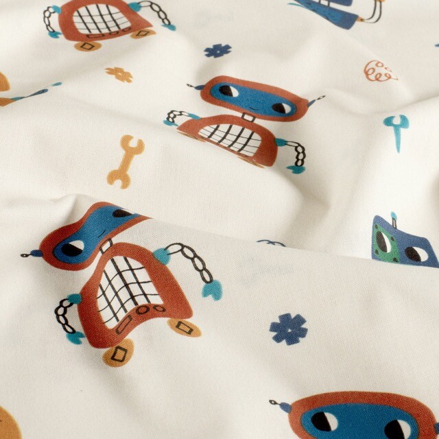 Katoen poplin robots offwhite