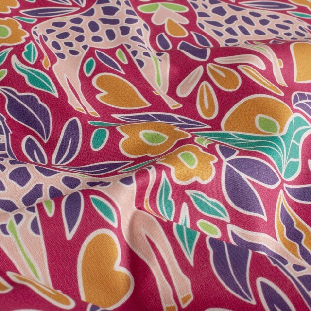 Katoen poplin giraffen roze