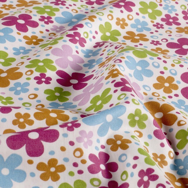 Katoen poplin bloemen offwhite