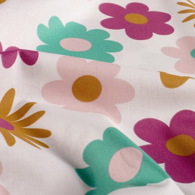 Katoen poplin bloemen offwhite