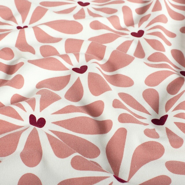 Katoen tricot bloemen offwhite