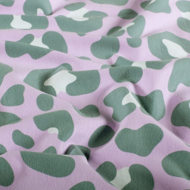 Katoen tricot luipaard lila