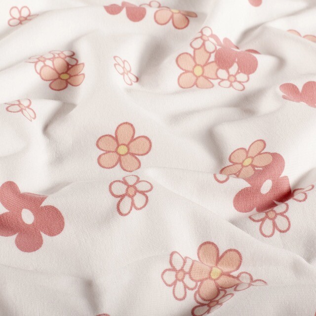 Katoen tricot bloemen offwhite