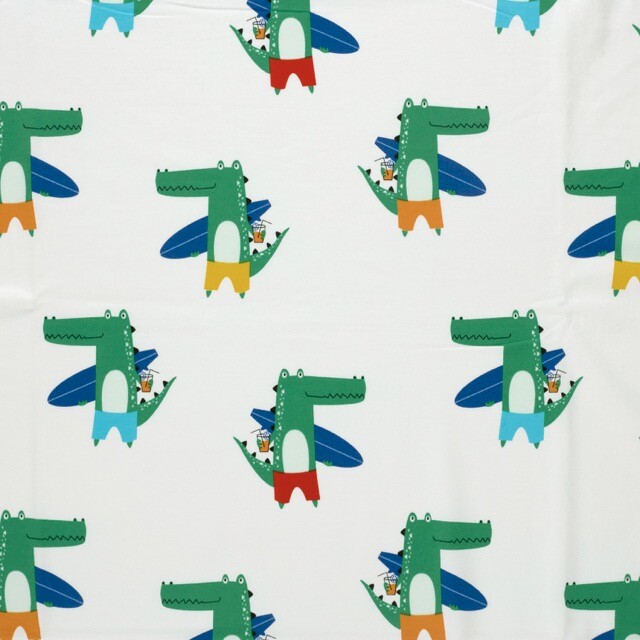 Katoen tricot krokodillen surfing offwhite